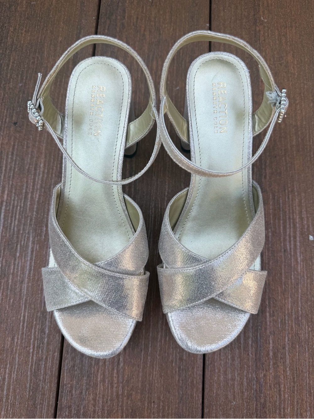 Reaction Kenneth Cole Metallic Gold Reeva Platform Shoes